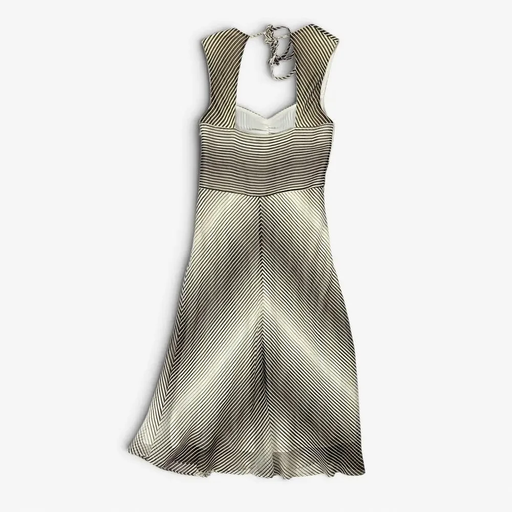 Silk Midi Dress Minimalist Striped Banana Republic - Size 0 - Picture 2 of 8
